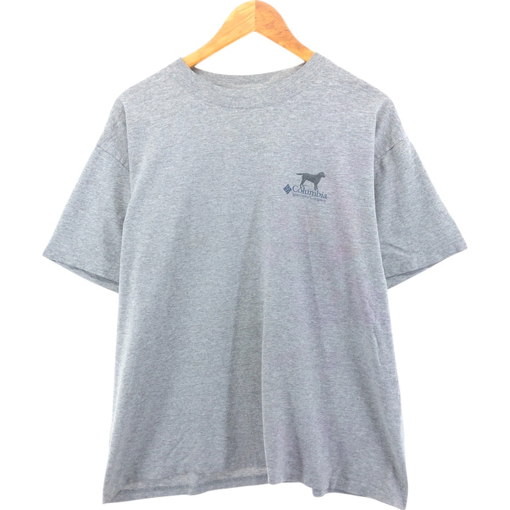 Columbia Dog Print Short Sleeve T-Shirt, Men's Size L cotton gray type Vintage Second Hand