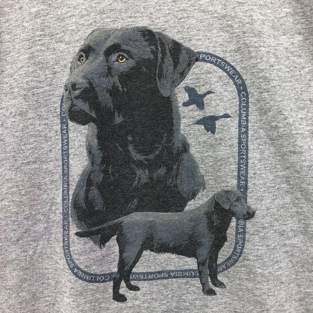 Columbia Dog Print Short Sleeve T-Shirt, Men's Size L cotton gray type Vintage Second Hand