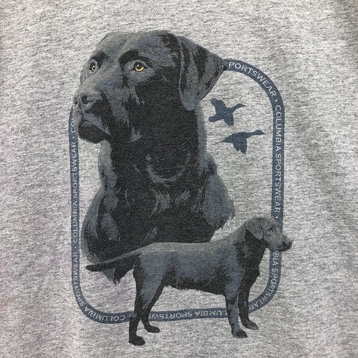 Columbia Dog Print Short Sleeve T-Shirt, Men's Size L cotton gray type Vintage Second Hand