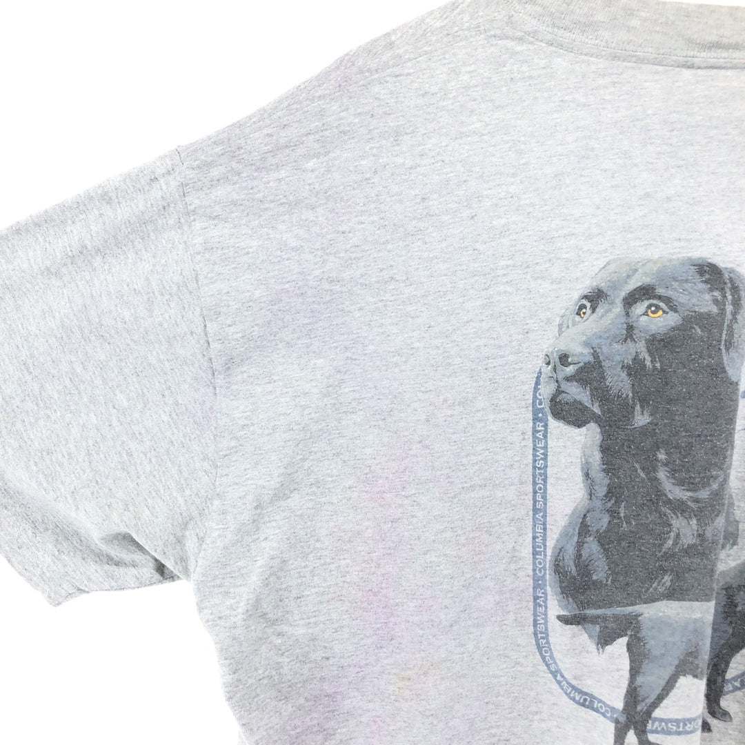 Columbia Dog Print Short Sleeve T-Shirt, Men's Size L cotton gray type Vintage Second Hand