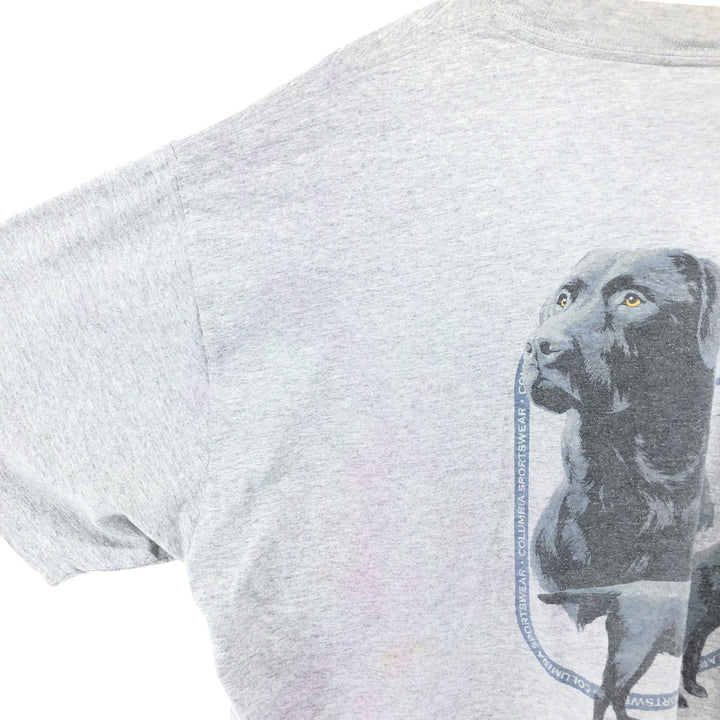 Columbia Dog Print Short Sleeve T-Shirt, Men's Size L cotton gray type Vintage Second Hand