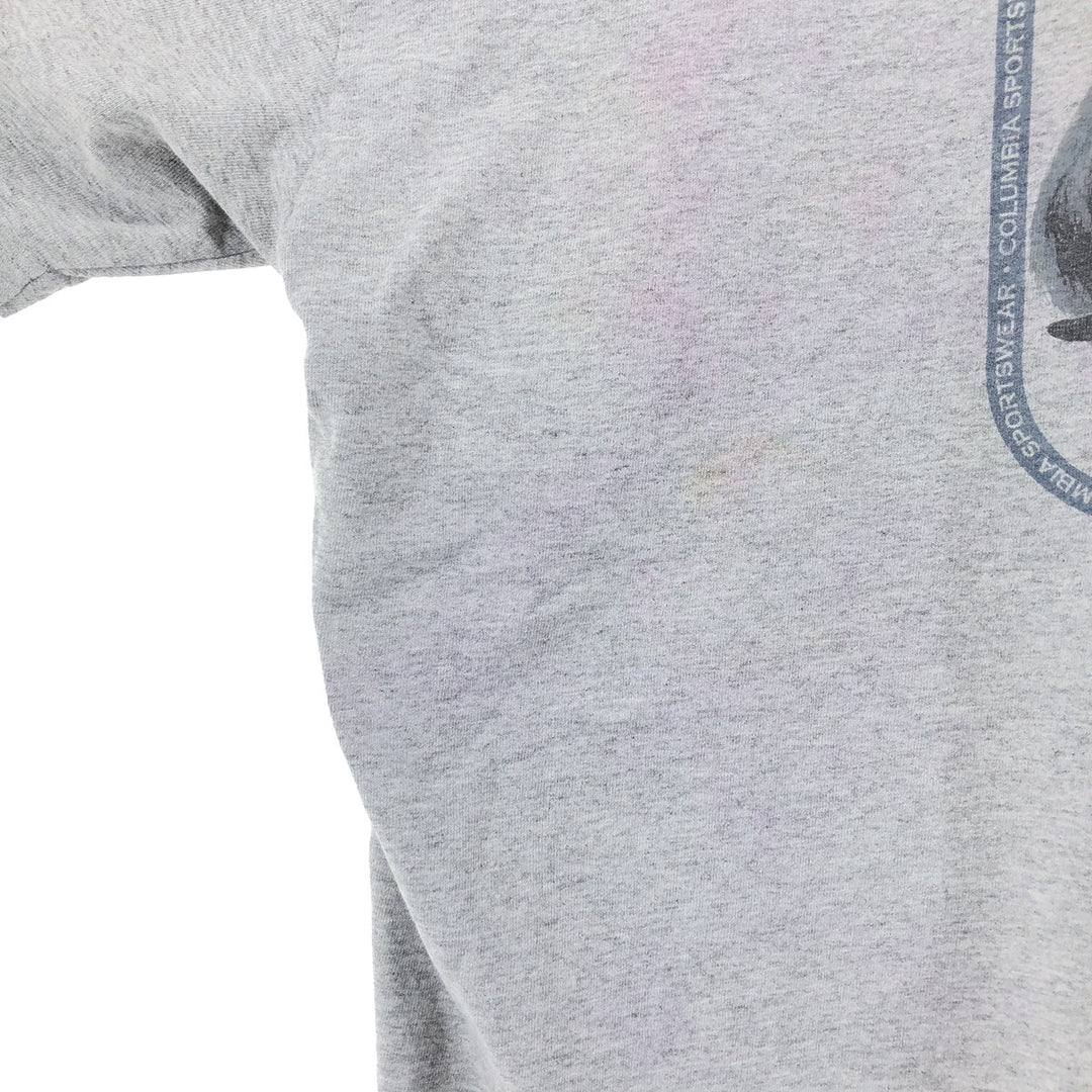 Columbia Dog Print Short Sleeve T-Shirt, Men's Size L cotton gray type Vintage Second Hand