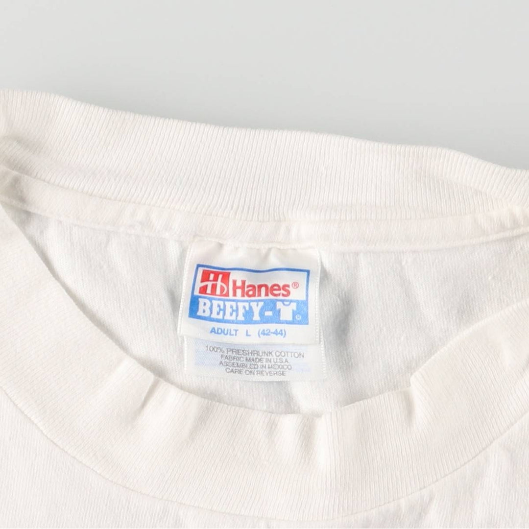 Hanes BEEFY-T Advertising T-shirt Made in USA Men's L size cotton white type Vintage Second Hand