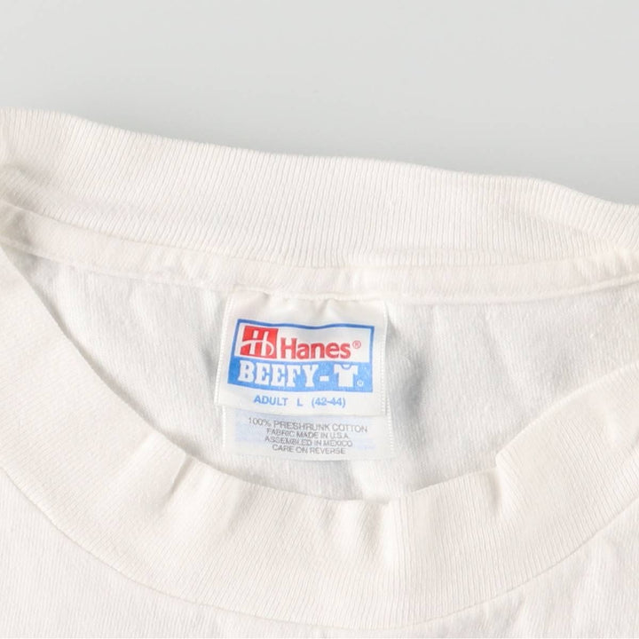Hanes BEEFY-T Advertising T-shirt Made in USA Men's L size cotton white type Vintage Second Hand