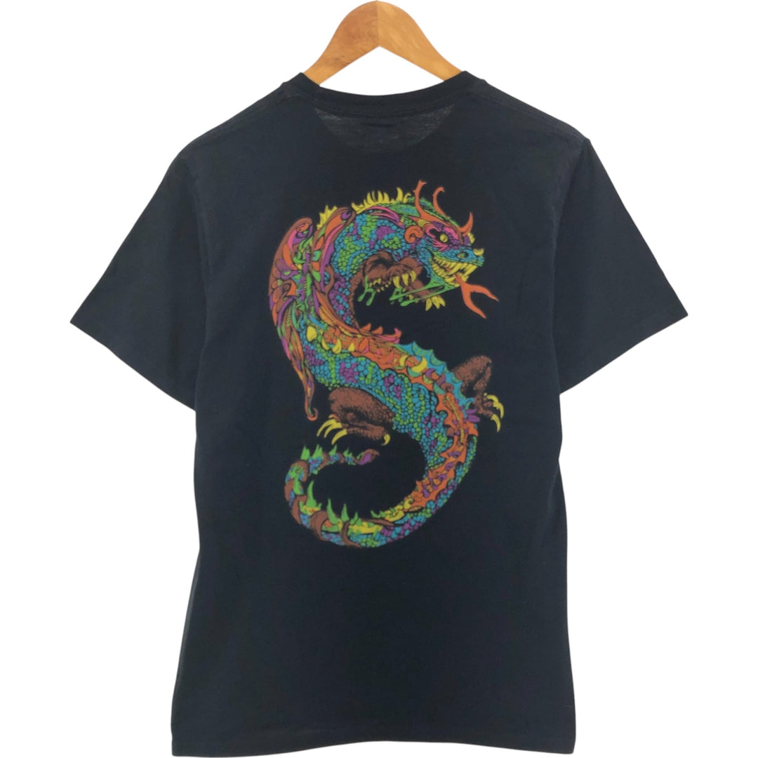 STUSSY Dragon Pattern Surf Skate T-shirt Men's S size cotton black type Vintage Second Hand