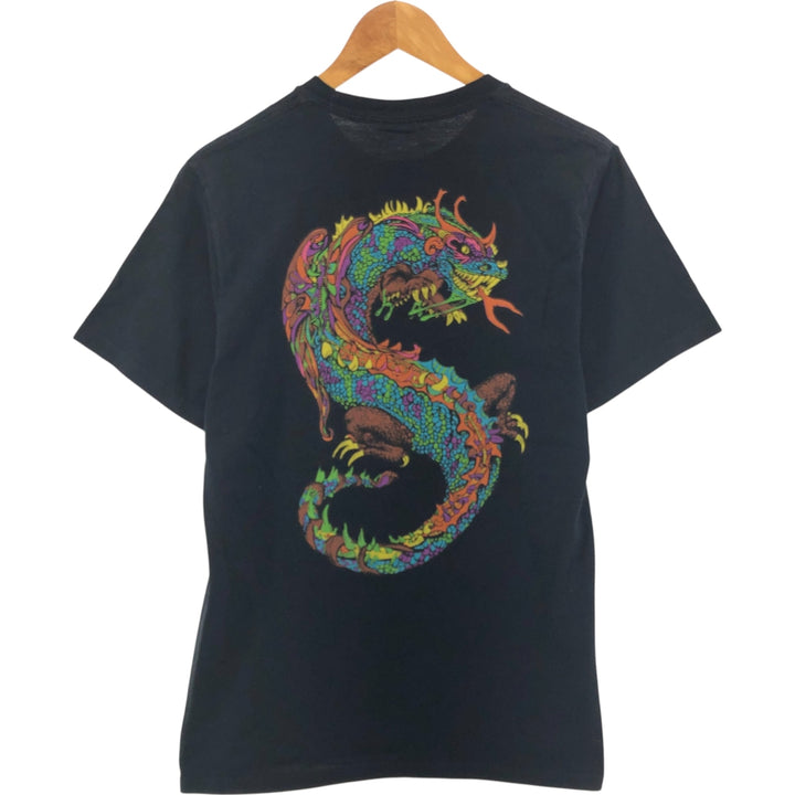 STUSSY Dragon Pattern Surf Skate T-shirt Men's S size cotton black type Vintage Second Hand