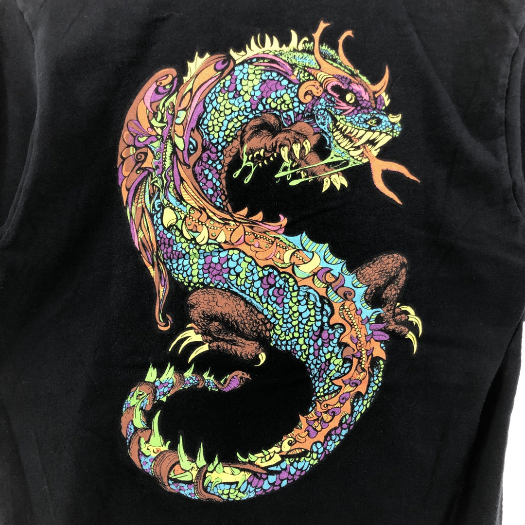 STUSSY Dragon Pattern Surf Skate T-shirt Men's S size cotton black type Vintage Second Hand
