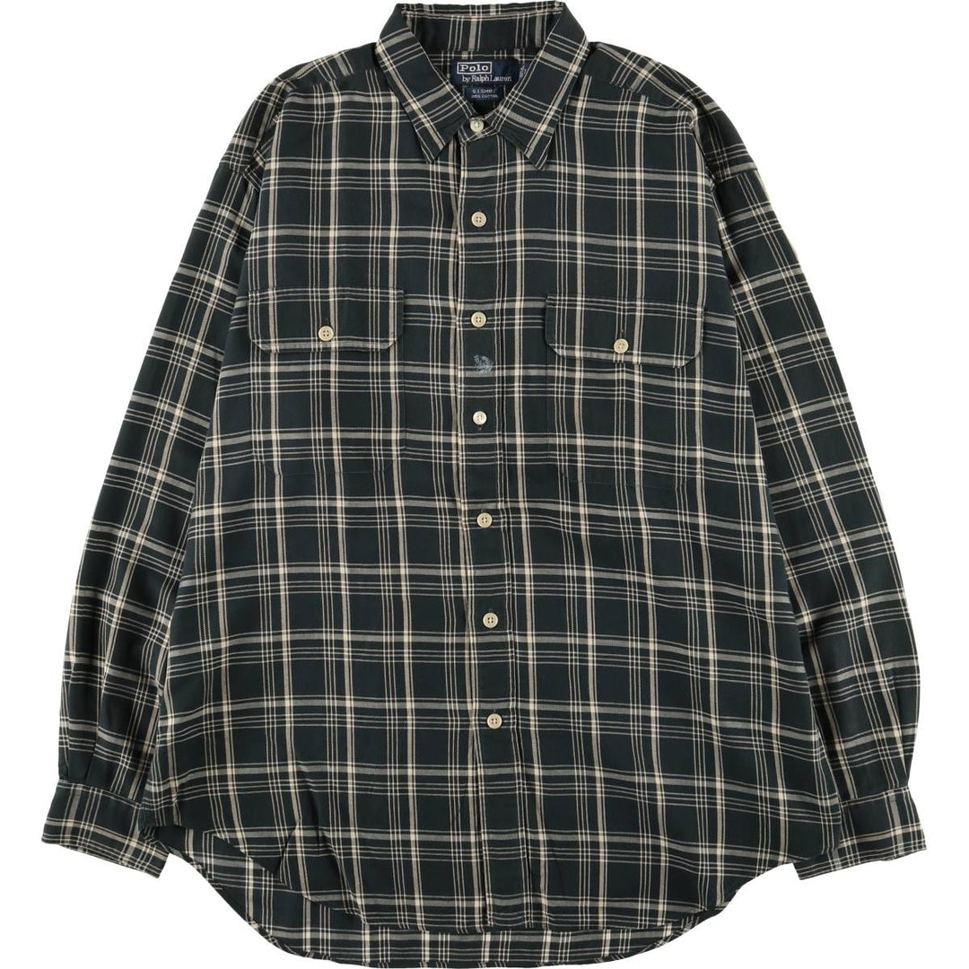 Ralph Lauren POLO by Ralph Lauren GISHIRT long-sleeved cotton check shirt, men's size L cotton black type Vintage Second Hand