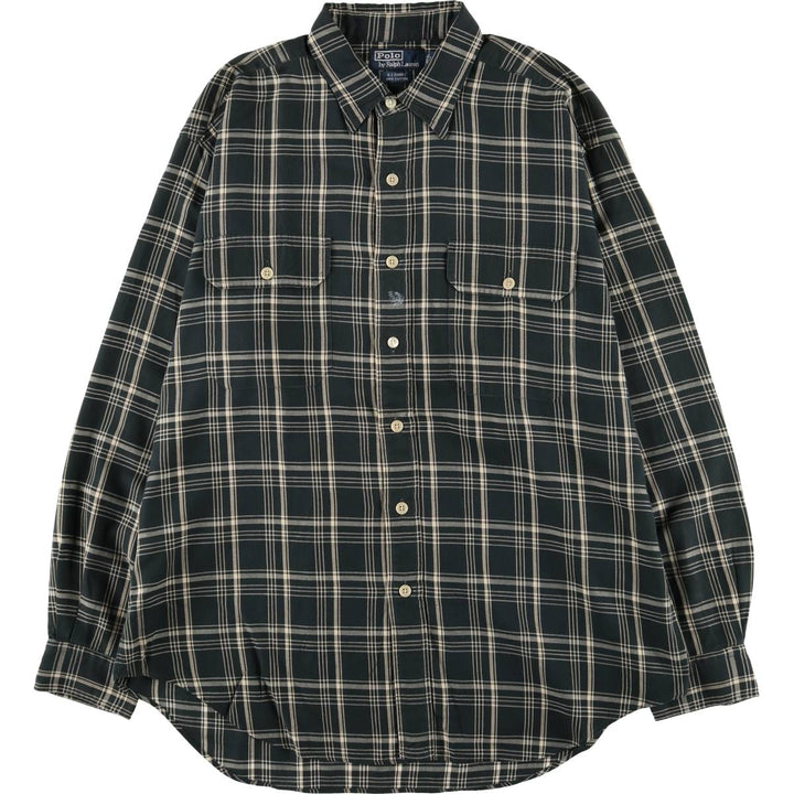 Ralph Lauren POLO by Ralph Lauren GISHIRT long-sleeved cotton check shirt, men's size L cotton black type Vintage Second Hand