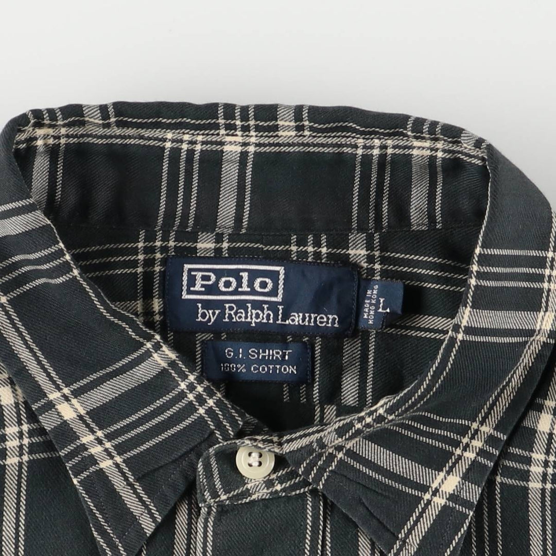Ralph Lauren POLO by Ralph Lauren GISHIRT long-sleeved cotton check shirt, men's size L cotton black type Vintage Second Hand