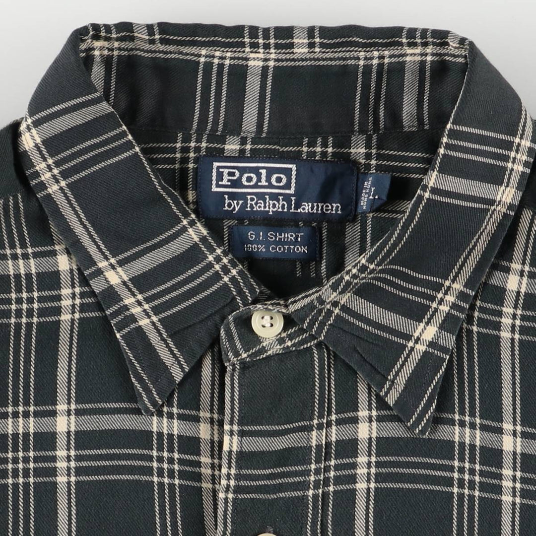 Ralph Lauren POLO by Ralph Lauren GISHIRT long-sleeved cotton check shirt, men's size L cotton black type Vintage Second Hand
