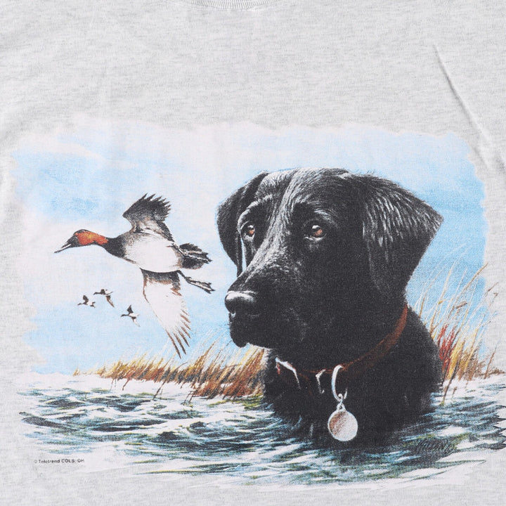 Fruit of the Loom LABRADOR Labrador Dog Print Animal T-Shirt, Men's Medium cotton gray type Vintage Second Hand
