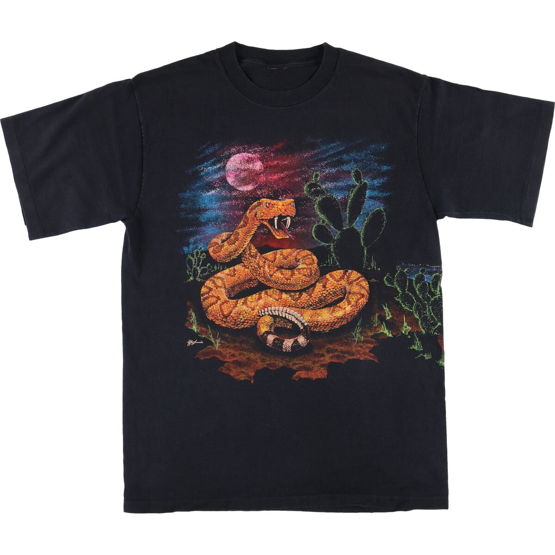 90'S Snake Pattern Python Pattern Animal T-shirt Men's XL Vintage unclear black type Vintage Second Hand