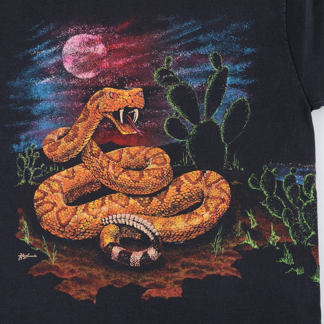 90'S Snake Pattern Python Pattern Animal T-shirt Men's XL Vintage unclear black type Vintage Second Hand