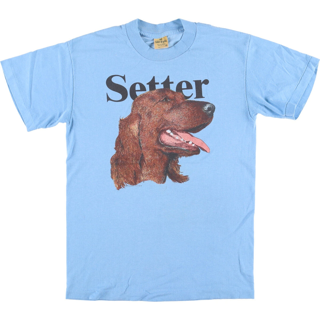 90'S Touch of Gold Dog Pattern Animal T-Shirt Made in USA Men's M Size Vintage cotton Blue type light blue Vintage Second Hand