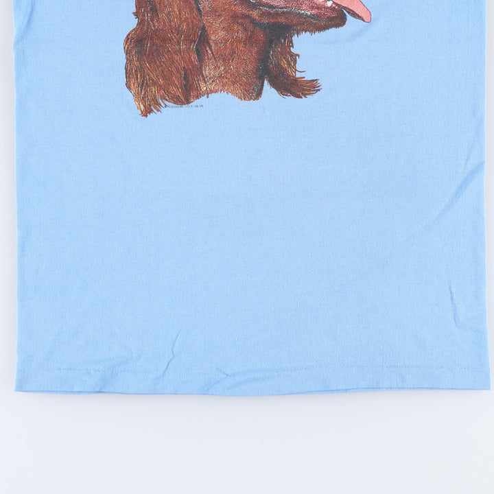 90'S Touch of Gold Dog Pattern Animal T-Shirt Made in USA Men's M Size Vintage cotton Blue type light blue Vintage Second Hand