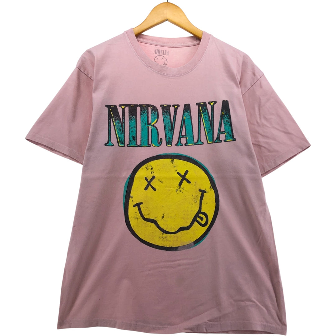 NIRVANA Nirvana Band T-shirt, Band T, Men's L size cotton pink type Vintage Second Hand