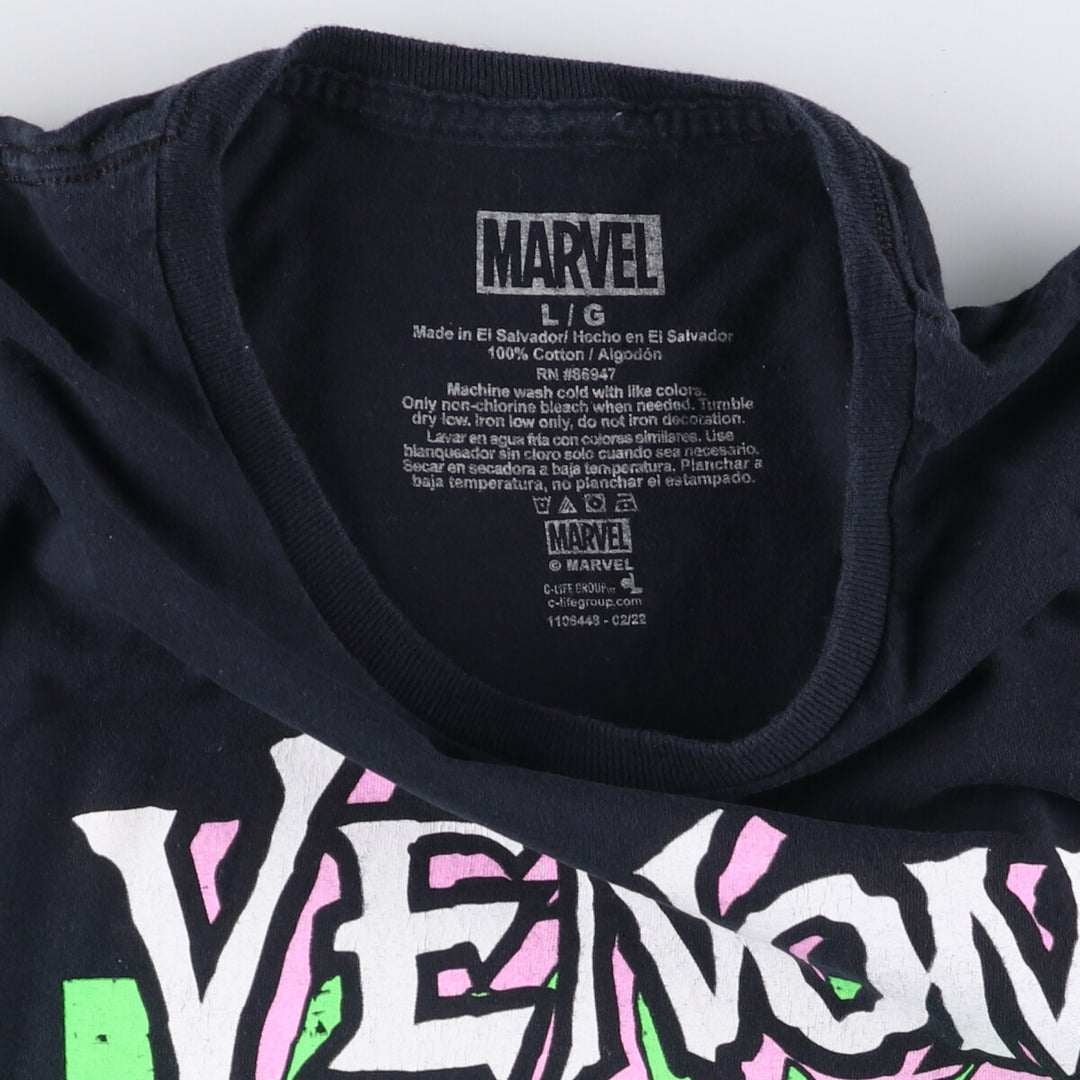 Marvel VENOM Character Print T-Shirt, Men's L size cotton black type Vintage Second Hand