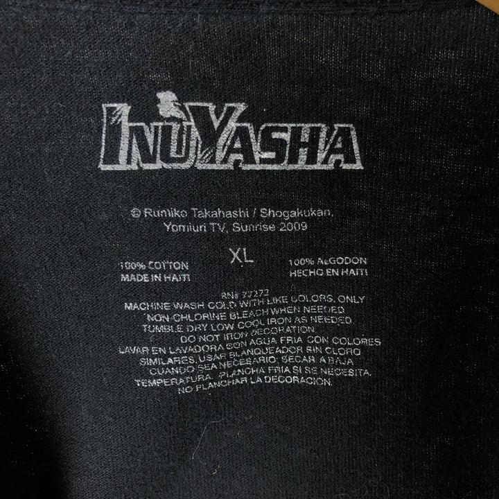 INUYASHA Inuyasha Anime Character Print T-Shirt, Men's XL cotton black type Vintage Second Hand