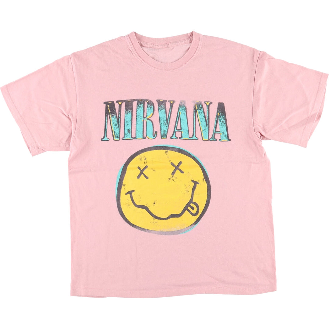 NIRVANA Nirvana Band T-shirt, Band T, Men's L size cotton pink type Vintage Second Hand
