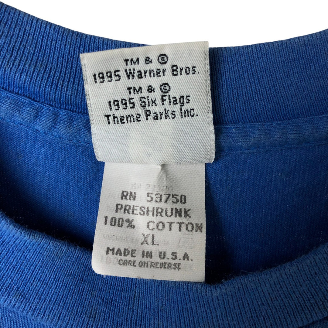 Vintage 90'S Six Flags Looney Tunes Bugs Bunny character print T-shirt, Made in USA, Men's XL cotton blue type Vintage Second Hand