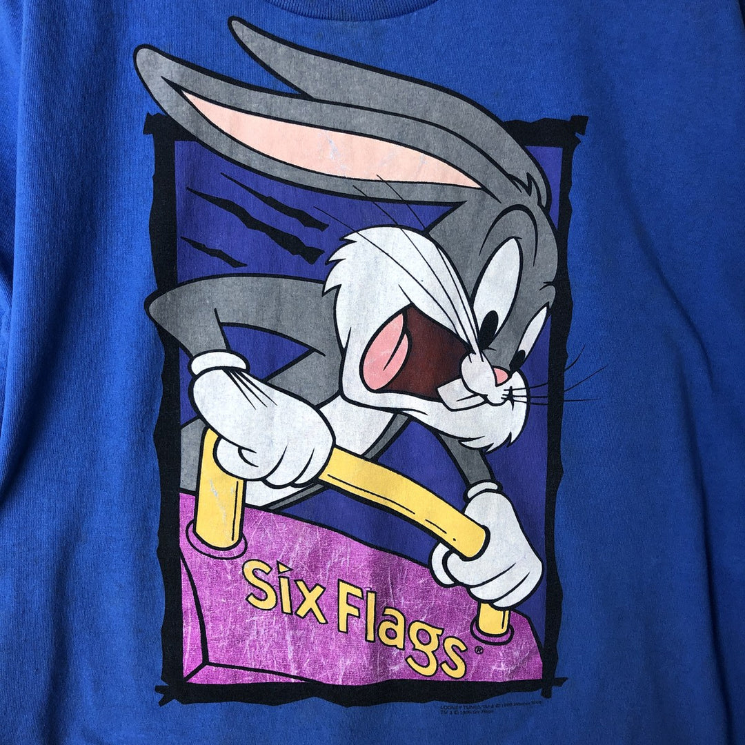 Vintage 90'S Six Flags Looney Tunes Bugs Bunny character print T-shirt, Made in USA, Men's XL cotton blue type Vintage Second Hand
