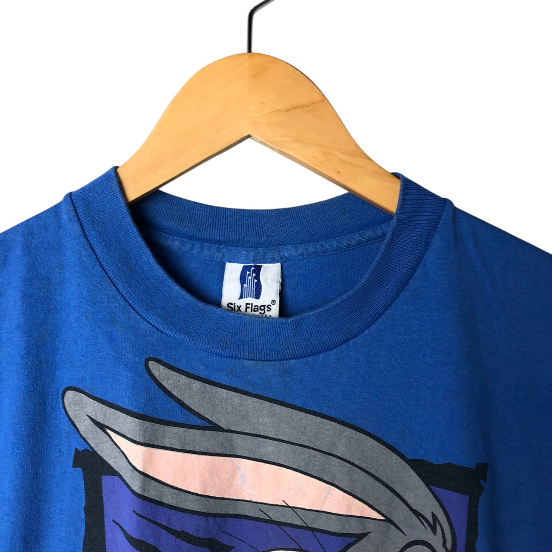 Vintage 90'S Six Flags Looney Tunes Bugs Bunny character print T-shirt, Made in USA, Men's XL cotton blue type Vintage Second Hand