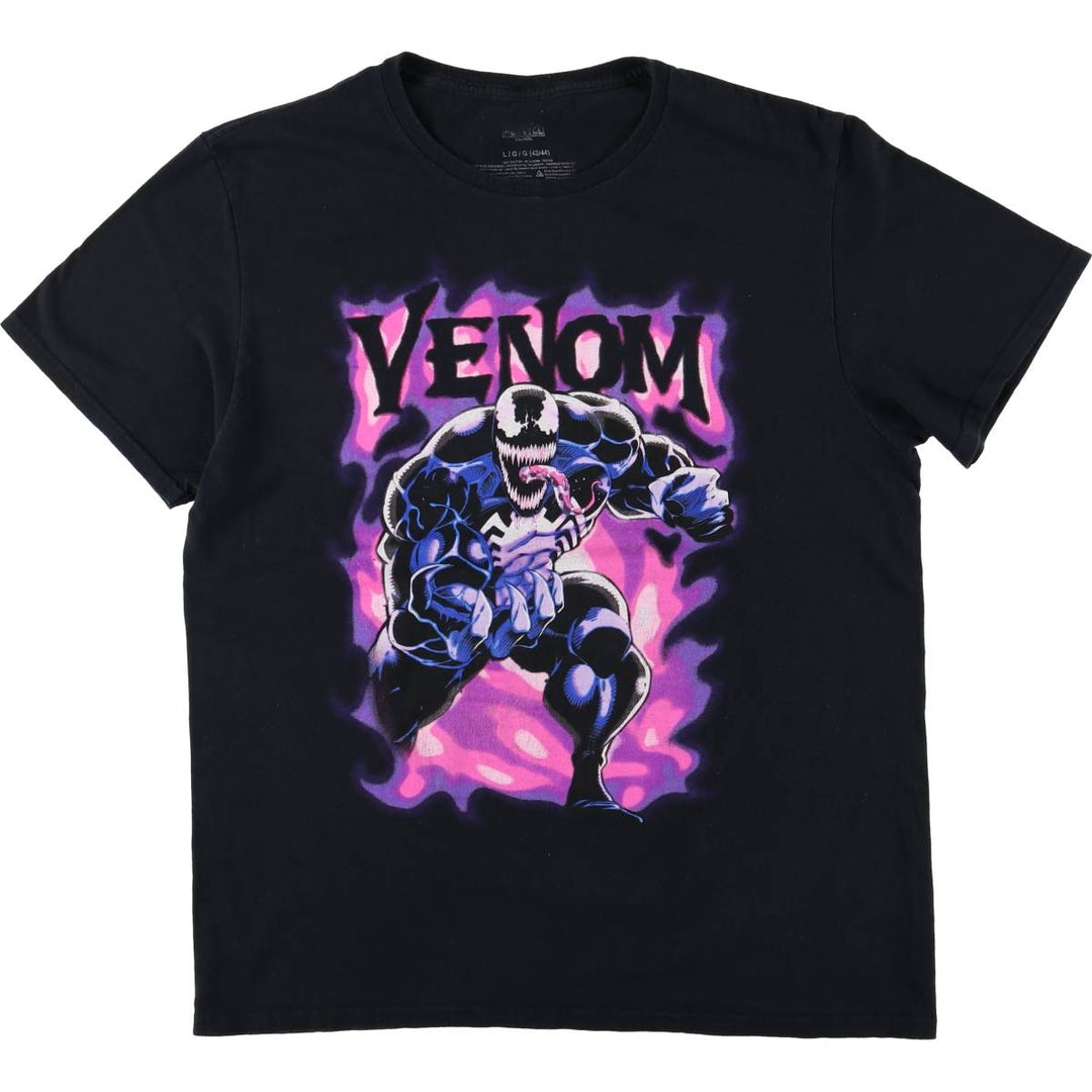 Marvel VENOM Character Print T-Shirt, Men's L size cotton black type Vintage Second Hand
