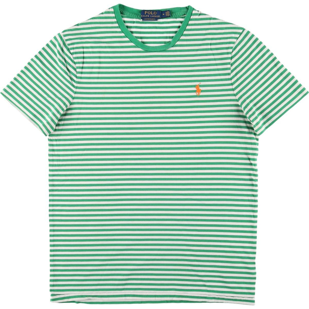 Ralph Lauren Custom Fit Short Sleeve Striped T-Shirt, Men's Size Medium unclear green type Vintage Second Hand