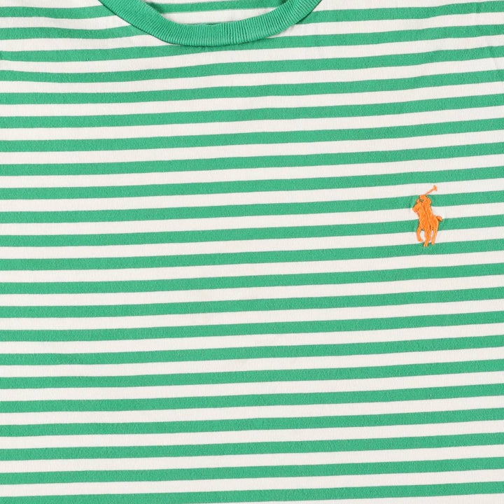 Ralph Lauren Custom Fit Short Sleeve Striped T-Shirt, Men's Size Medium unclear green type Vintage Second Hand