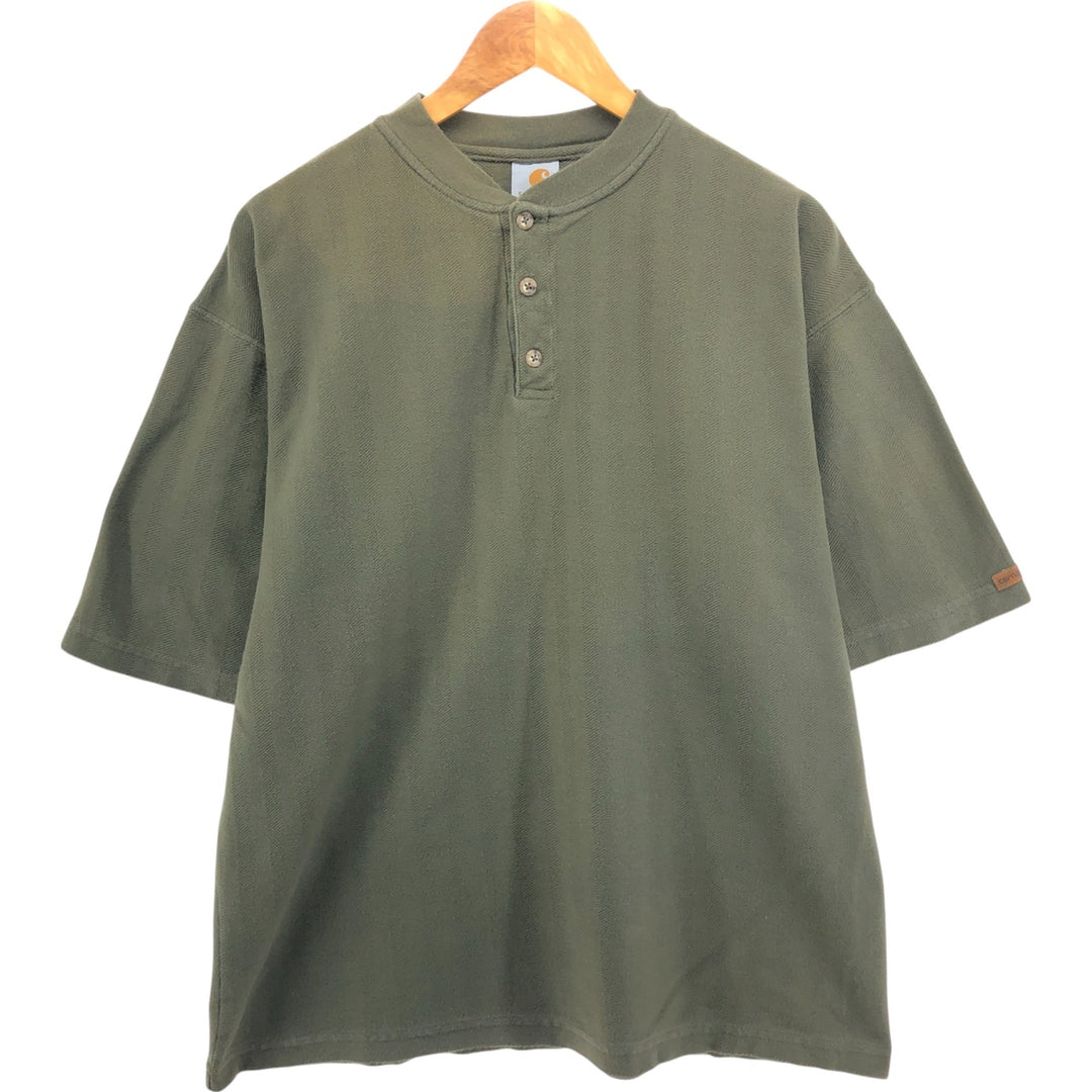 Carhartt Henley neck herringbone plain T-shirt men's XL size unclear Khaki type sage green Vintage Second Hand