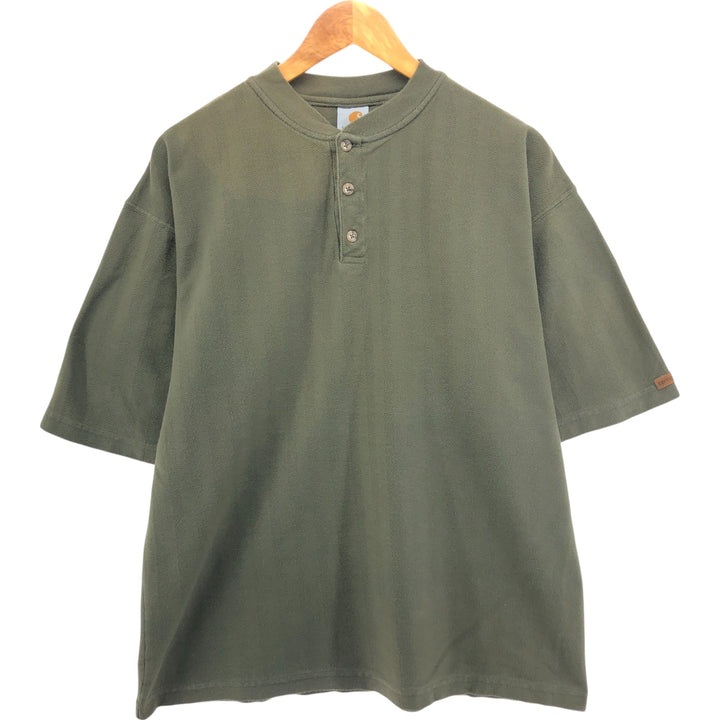 Carhartt Henley neck herringbone plain T-shirt men's XL size unclear Khaki type sage green Vintage Second Hand