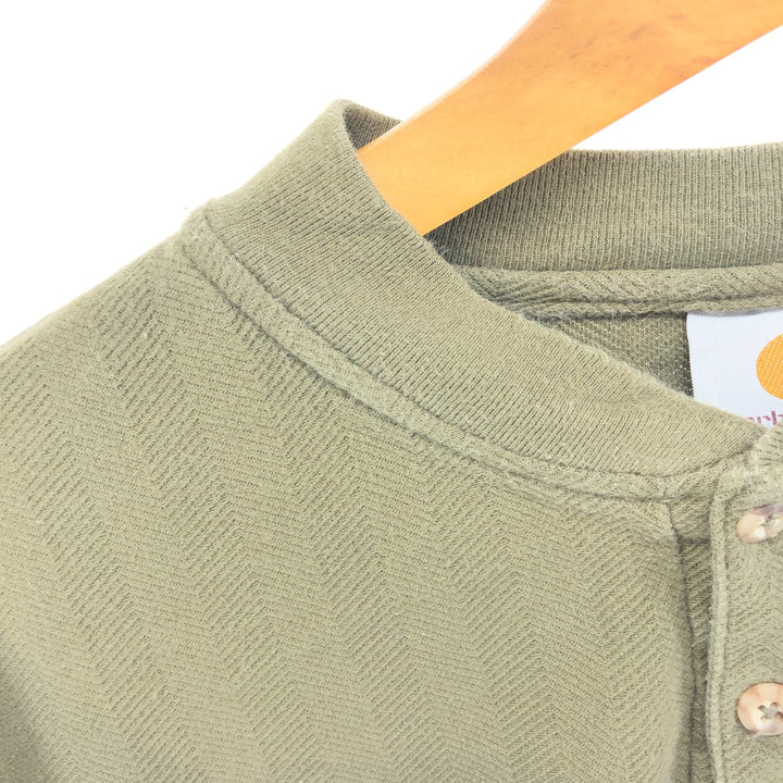 Carhartt Henley neck herringbone plain T-shirt men's XL size unclear Khaki type sage green Vintage Second Hand