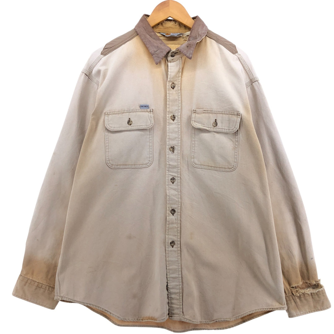 90'S Vintage Carhartt Long Sleeve Duck Work Shirt, Men's XL unclear Beige type Vintage Second Hand