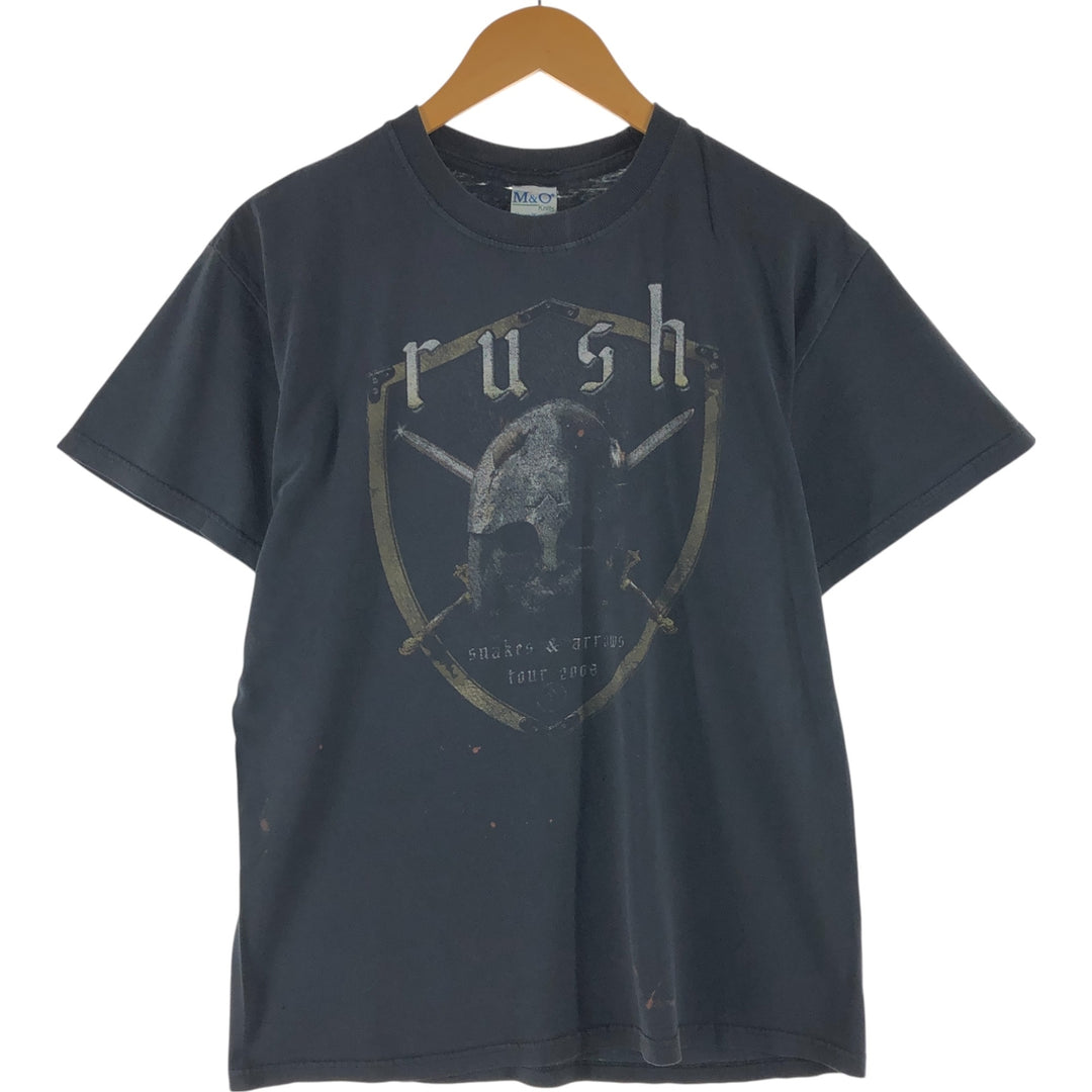 00'S M and O RUSH Skull Pattern Band T-shirt, Men's M size cotton black type Vintage Second Hand