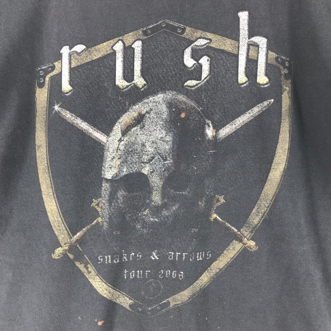 00'S M and O RUSH Skull Pattern Band T-shirt, Men's M size cotton black type Vintage Second Hand