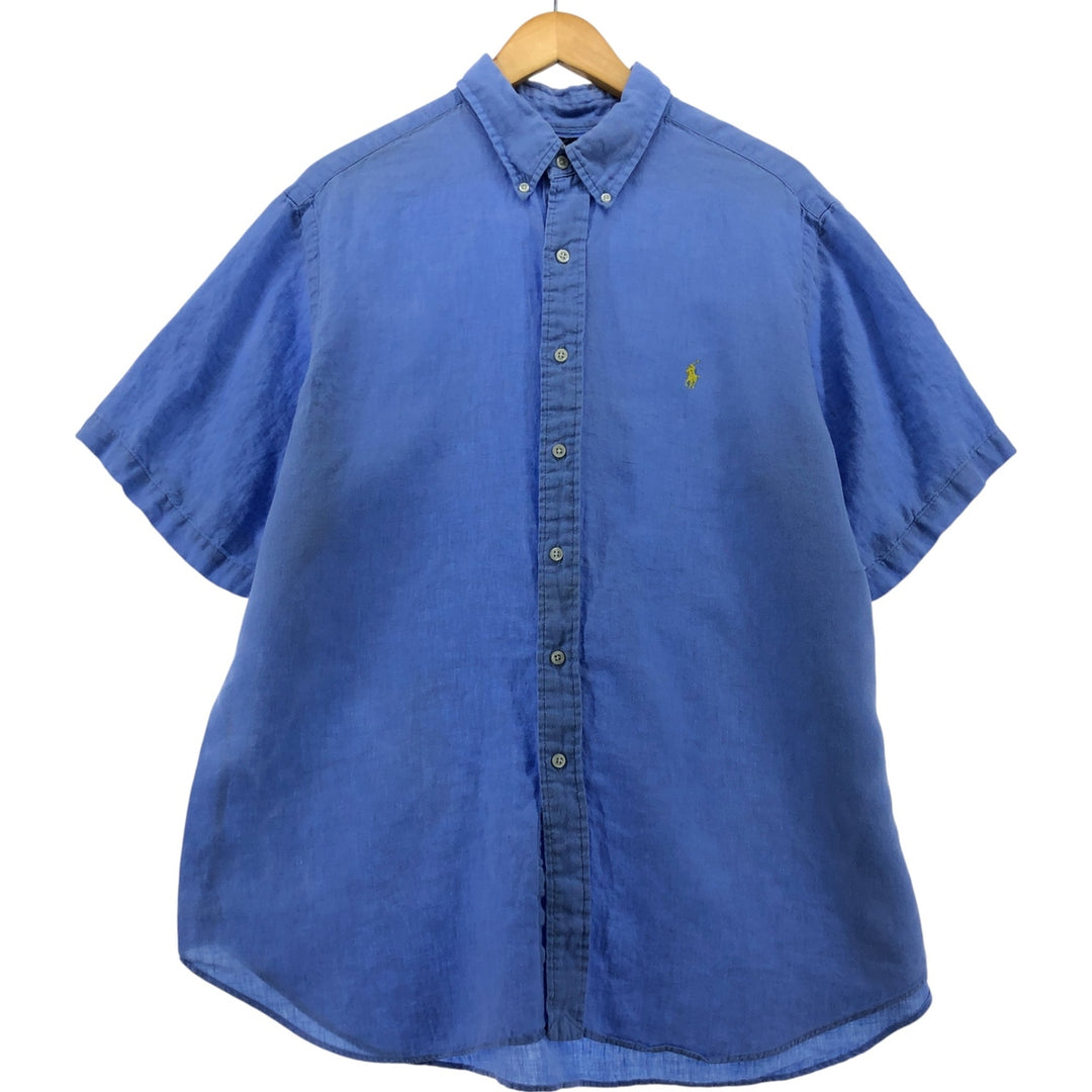Ralph Lauren Classic Fit short sleeve linen button down shirt, men's size XL linen blue type Vintage Second Hand