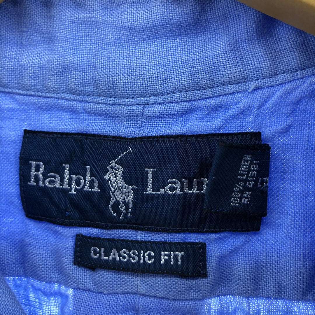 Ralph Lauren Classic Fit short sleeve linen button down shirt, men's size XL linen blue type Vintage Second Hand