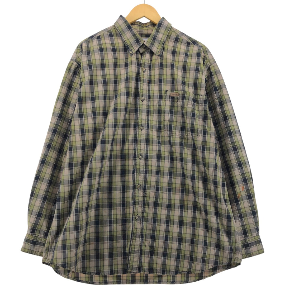 Carhartt Check Pattern Long Sleeve Button-Down Work Shirt, Men's XL cotton Khaki type sage green Vintage Second Hand