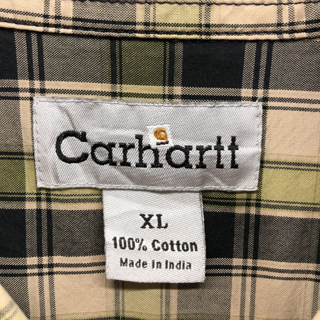 Carhartt Check Pattern Long Sleeve Button-Down Work Shirt, Men's XL cotton Khaki type sage green Vintage Second Hand