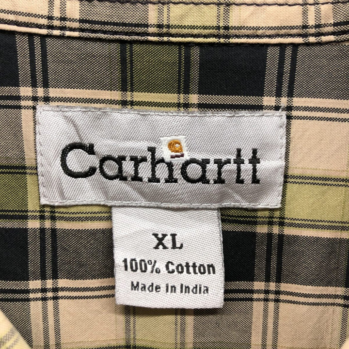 Carhartt Check Pattern Long Sleeve Button-Down Work Shirt, Men's XL cotton Khaki type sage green Vintage Second Hand