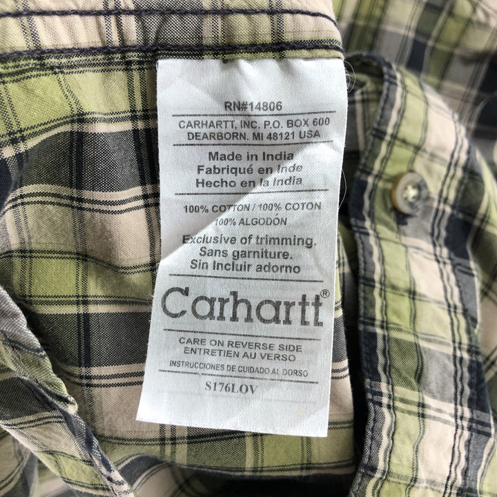 Carhartt Check Pattern Long Sleeve Button-Down Work Shirt, Men's XL cotton Khaki type sage green Vintage Second Hand
