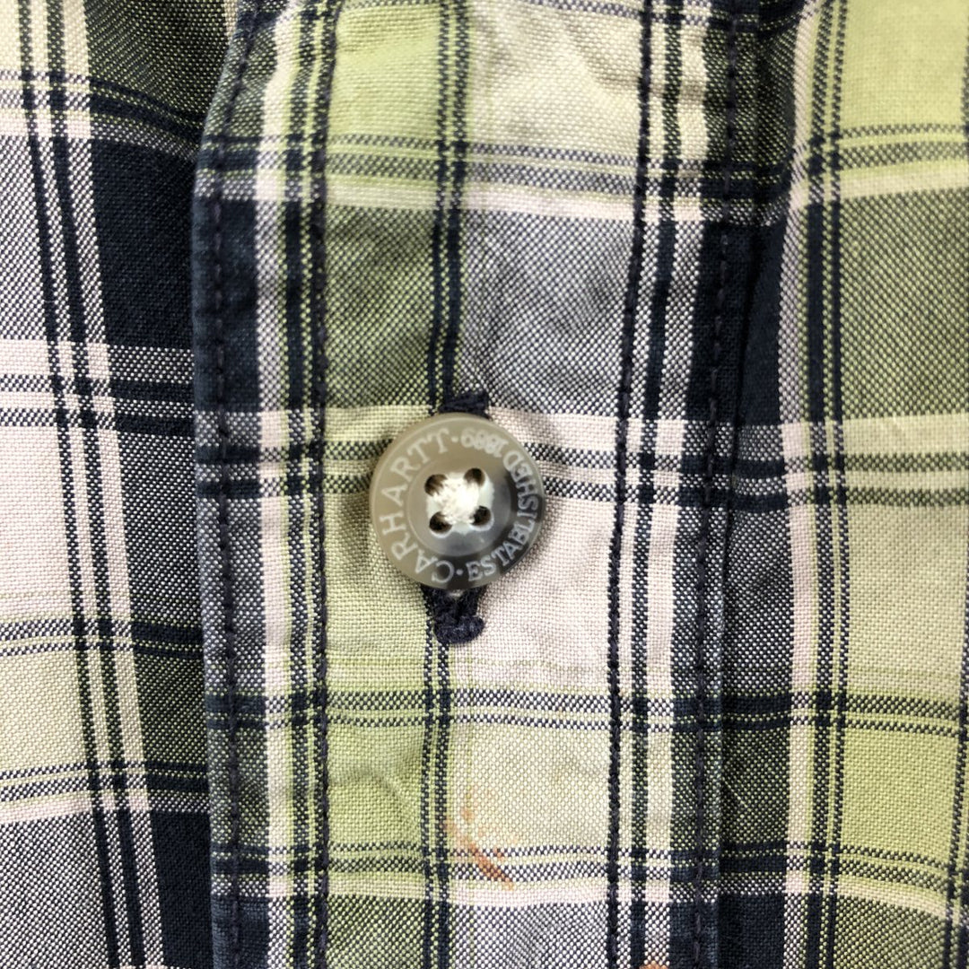 Carhartt Check Pattern Long Sleeve Button-Down Work Shirt, Men's XL cotton Khaki type sage green Vintage Second Hand