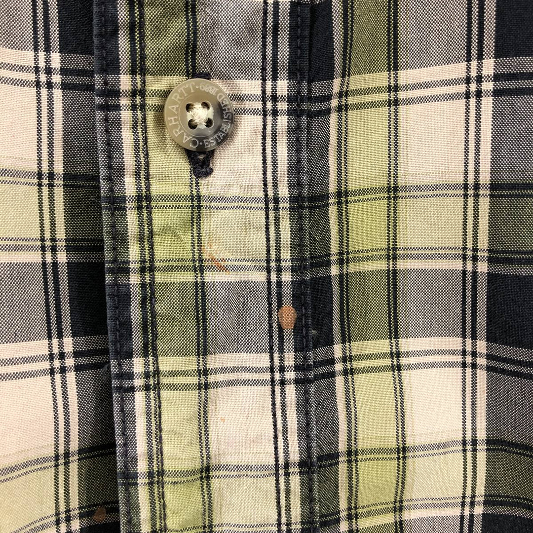 Carhartt Check Pattern Long Sleeve Button-Down Work Shirt, Men's XL cotton Khaki type sage green Vintage Second Hand