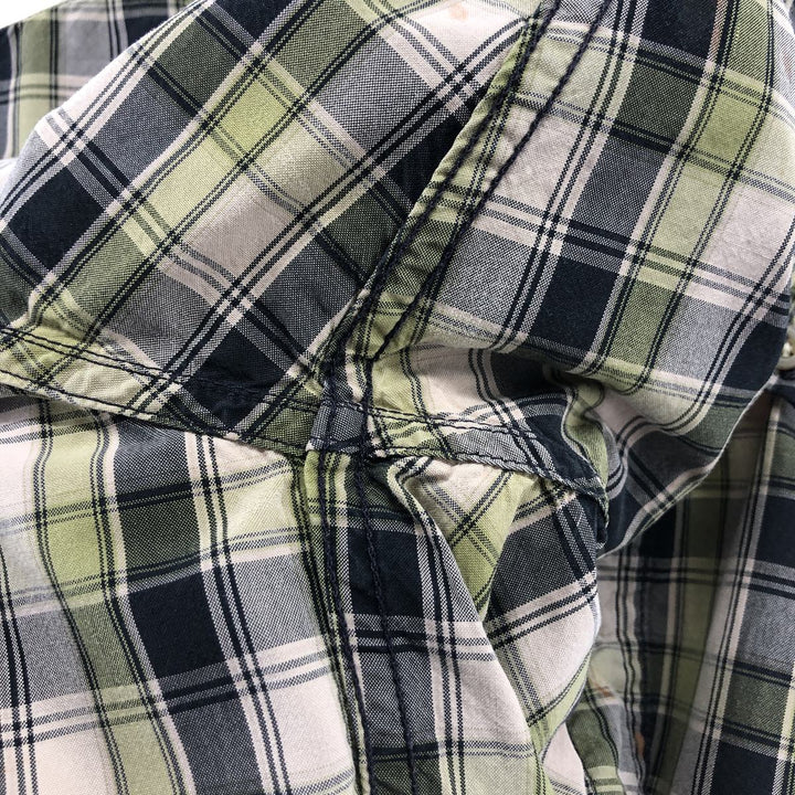 Carhartt Check Pattern Long Sleeve Button-Down Work Shirt, Men's XL cotton Khaki type sage green Vintage Second Hand