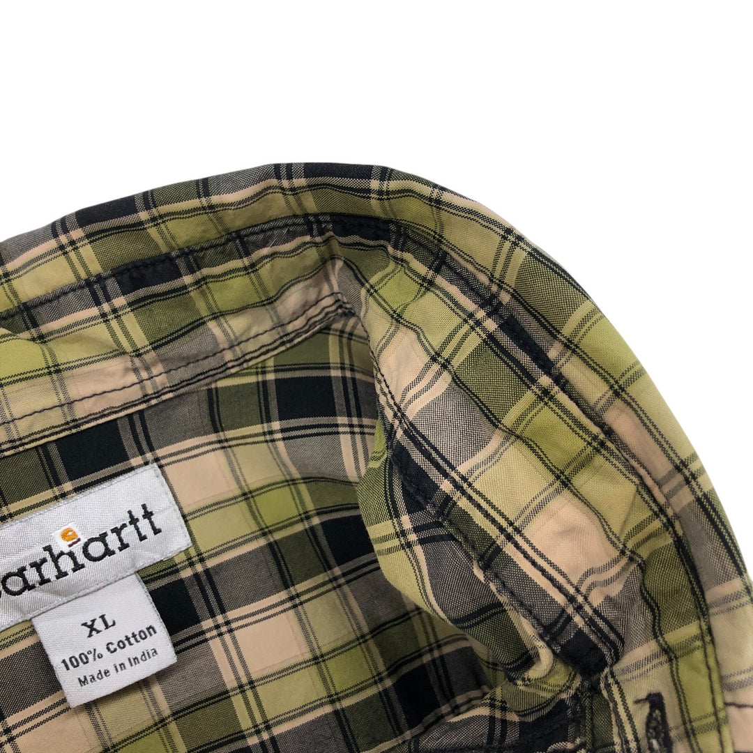 Carhartt Check Pattern Long Sleeve Button-Down Work Shirt, Men's XL cotton Khaki type sage green Vintage Second Hand