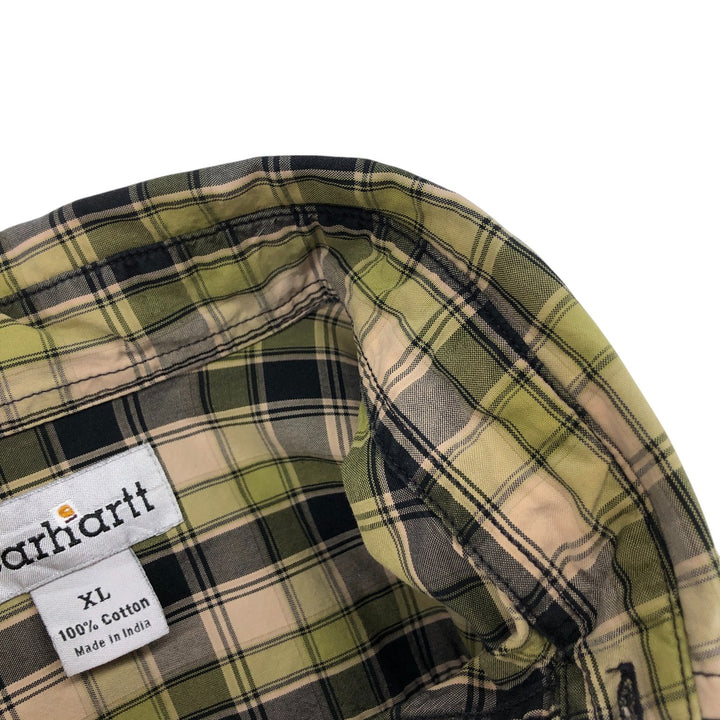 Carhartt Check Pattern Long Sleeve Button-Down Work Shirt, Men's XL cotton Khaki type sage green Vintage Second Hand