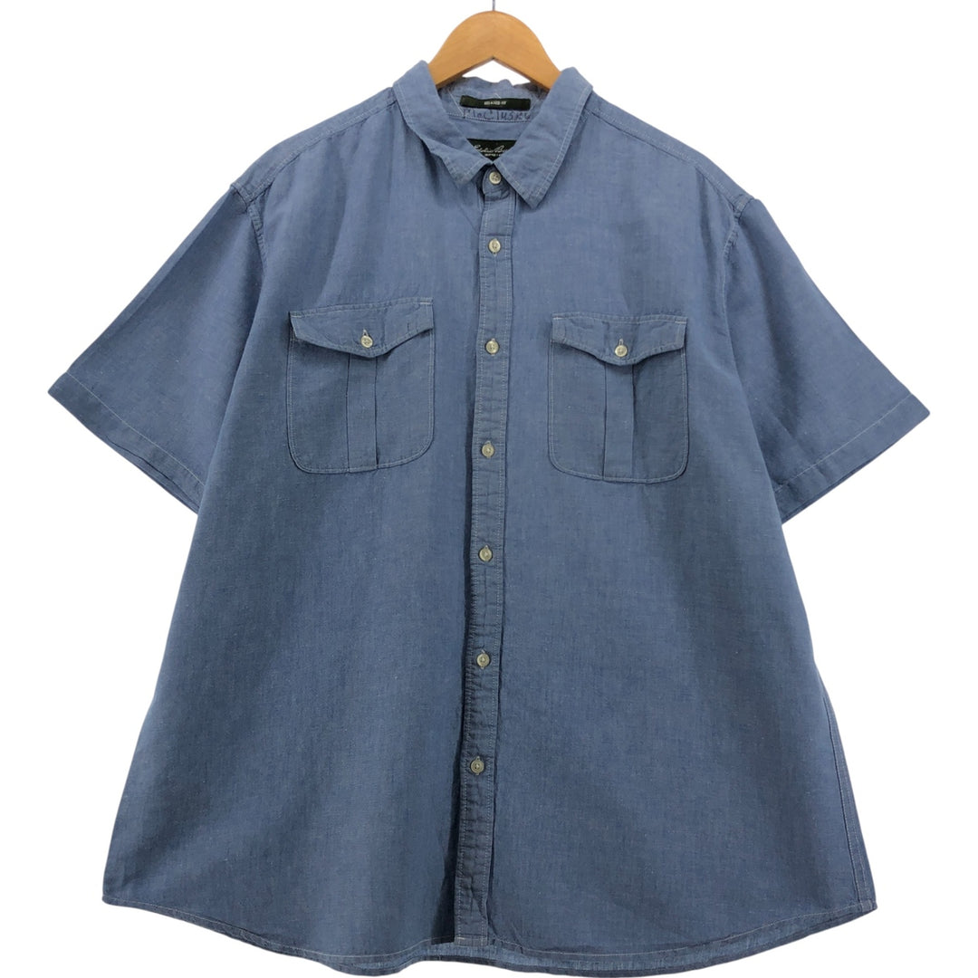 Eddie Bauer Relaxed Fit Short Sleeve Linen Shirt, Men's XL linen blue type Vintage Second Hand