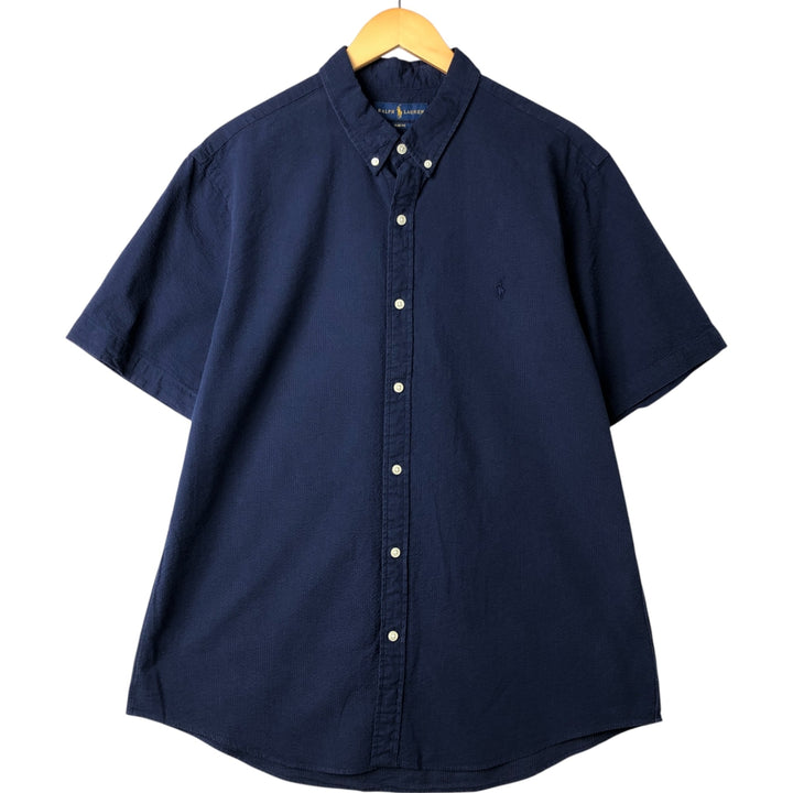 Ralph Lauren Slim Fit Seersucker Short Sleeve Button Down Shirt Men's XL cotton navy blue type Vintage Second Hand