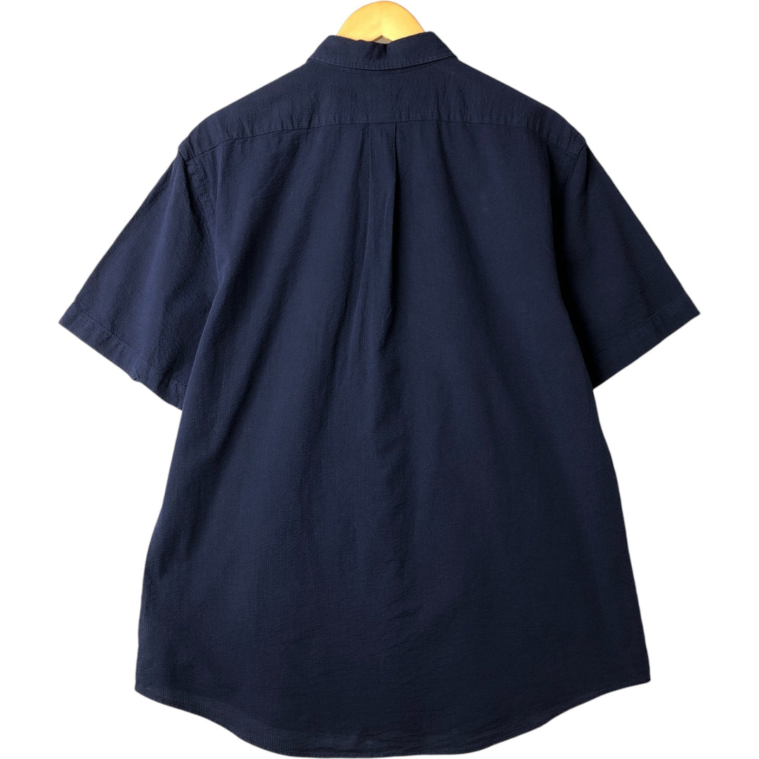 Ralph Lauren Slim Fit Seersucker Short Sleeve Button Down Shirt Men's XL cotton navy blue type Vintage Second Hand